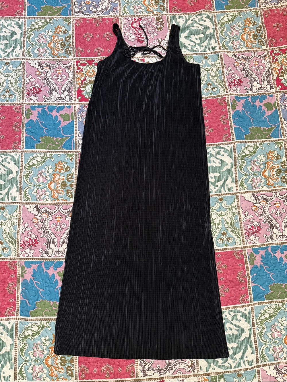 Maxi Dress Lou & Grey Black Plisse Pleated Tie black Size Medium Grunge